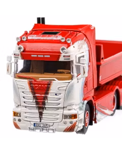 Scania R-Streamline Highline 2013, macheta camion cu sistem de ridicare cu carlig, scara 1:50, alb cu rosu, Tekno