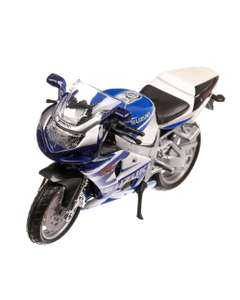 Macheta motocicleta Suzuki GSX-R750 2008 alb cu albastru 1:18