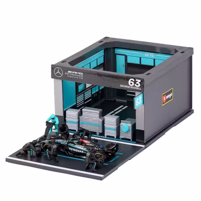 Macheta Mercedes F1 W14 Diorama Pit-Stop 2023 George Russell 1:43 Bburago
