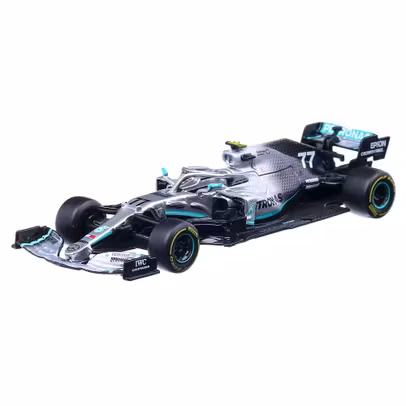 Macheta monopost Mercedes AMG F1 W10 EQ Power #77 2019, scara 1:43, argintiu, Bburago-2