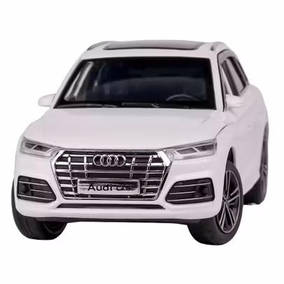 Macheta Audi Q5 2016 Mk.II alb, 1:32 Tayumo, cu pull-back și uși funcționale