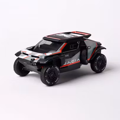 Macheta Dacia Sandriders 2025 negru alb rosu 1:43 – Dealer Dacia - vedere 3/4 stanga fata