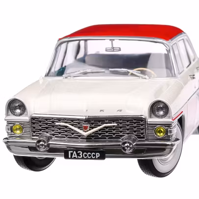 Macheta auto Gaz 13 Seagull 1959 scara 1:18 rosu cu alb Triple 9