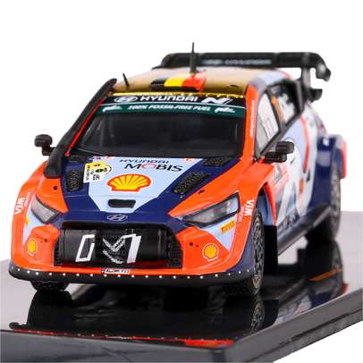 Macheta Hyundai i20 N Rally1 No.11 Thierry Neuville Rally Kenya 2024 scara 1:43 IXO - vedere 3/4 dreapta fata
