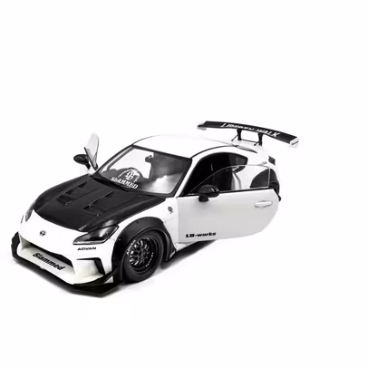 Macheta Toyota GR86 LBWK Body Kit 2024 Albastru 1:18 – Solido - usi deschise - vedere 3/4 stanga fata