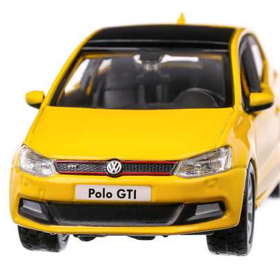 Macheta auto Volkswagen Polo Mark 5 GTI, scara 1:32, galben, BBurago