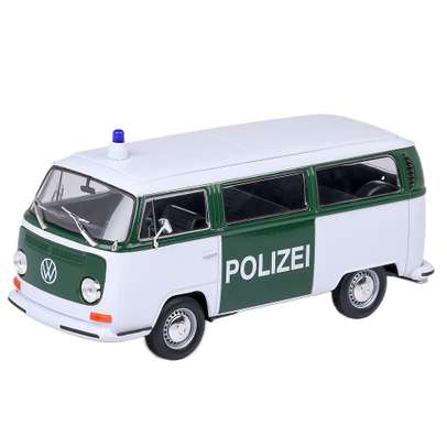 Macheta autospeciala Volkswagen Bus T2 Polizei 1972 scara 1:24 alb cu verde Welly