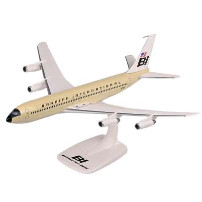 Macheta avion Boeing 707-300 Braniff International bej 1:144 Herpa
