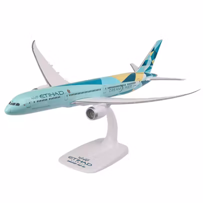 Machetă avion Etihad Boeing 787-10 Greenliner A6-BMH – scară 1:200 PPC Models 222260 - vedere 3/4 stanga fata