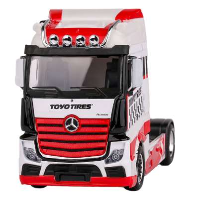 Macheta cap tractor Mercedes-Benz Actros Gigaspace  alb cu rosu 1-43