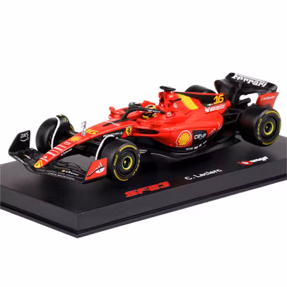Macheta Ferrari SF-23 Monza 2023 Charles Leclerc cu pilot si vitrina scara 1:43 Bburago die-cast