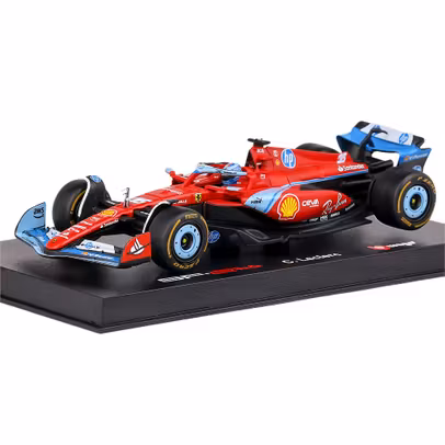 Macheta Ferrari SF-24 Charles Leclerc Miami GP 2024 cu pilot si vitrina 1:43 Bburago die-cast