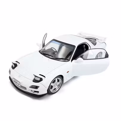 Macheta Mazda RX7 FD RS 1:18 Alb Solido - vedere 3/4 stanga fata cu usi deschise
