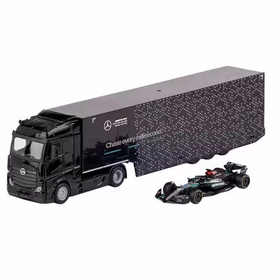 Macheta Mercedes Actros 2 GigaSpace cu F1 W15 N63 1:43 Bburago