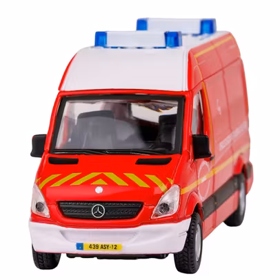 Macheta Mercedes-Benz Sprinter Ambulanță Pompieri 2019 – scara 1:50 Bburago roșu alb