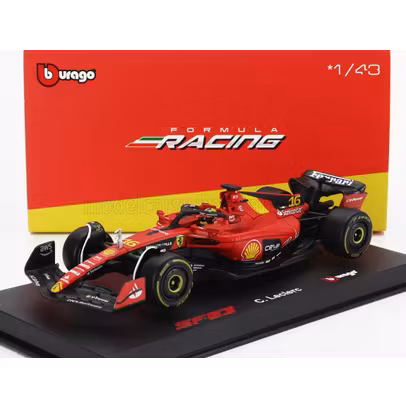 Macheta Ferrari SF-23 Monza 2023 Charles Leclerc cu pilot si vitrina scara 1:43 Bburago die-cast
