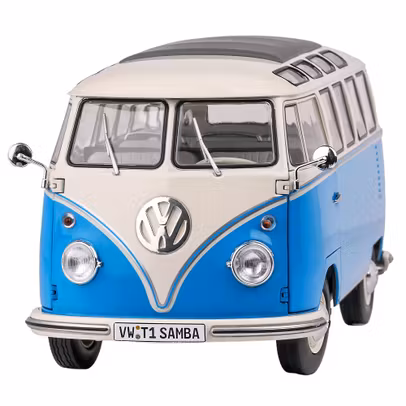 Macheta Volkswagen T1 Samba 1:18 Solido, Alb-Albastru, Metal, 1962