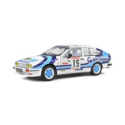 Macheta auto Alfa Romeo GTV6 1986, #15, C.Rigollet-M.Bathelot, 1:18, alb cu bleu, Solido