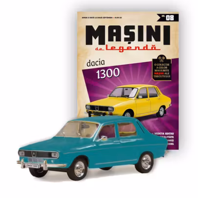 Masini de Legenda Nr.8 – Dacia 1300 verde 1:43 – Deagostini - revista cu macheta vedere 3/4 stanga fata