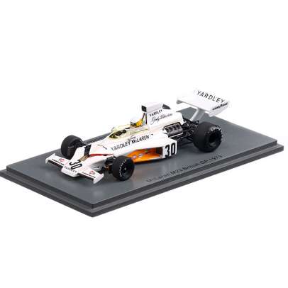 McLaren M23 #30 Jody Scheckter British GP 1973, macheta auto, scara 1:43, alb, Spark