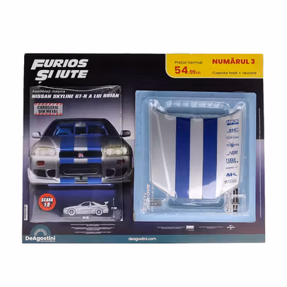 Pachet apariția Nr.3 – machetă Nissan Skyline GT-R R34 DeAgostini 1:8 Fast & Furious cu revistă și piese incluse