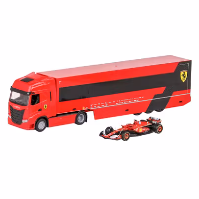Set camion Iveco S-Way + Ferrari F1 SF-24 Leclerc Nr.16 Sezon 2024 – machete auto 1:43 Bburago