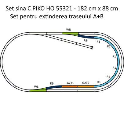 Set Sina C PIKO HO 55321 – Extensie cu Statie, Macazuri si Curbe R1/R9 - schema montaj