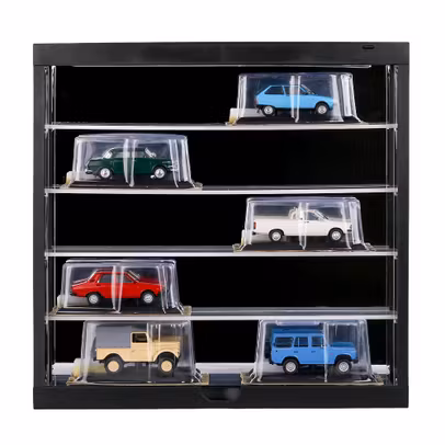 Vitrina de Perete cu LED si Oglinda pentru Machete 1:64 - 1:43, Negru - vedere din fata