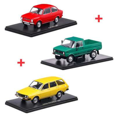 Pachet 3 machete scara 1:24 (Dacia 1310 Break + Fiat 850 + Tarpan 237), colectia Automobile de neuitat Hachette